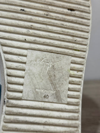 Giuseppe Zanotti Girlhood Leather Velvet Trim Comfort Sneaker White/Light Blue 40