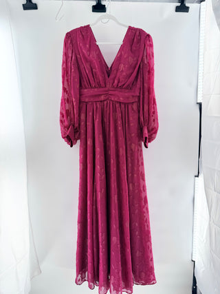 One33 Social Kathy Floral Burnout Deep V-Neck Balloon-Sleeve Maxi Gown Pink 8