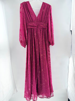 One33 Social Kathy Floral Burnout Deep V-Neck Balloon-Sleeve Maxi Gown Pink 8