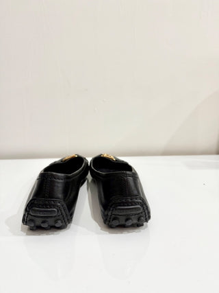 Louis Vuitton Gold Tone LV Leather Ballet Flat Shoes Black Oxford Womens Size 39