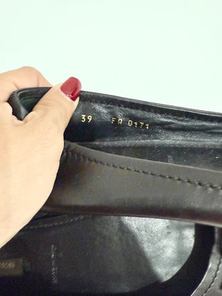 Louis Vuitton Gold Tone LV Leather Ballet Flat Shoes Black Oxford Womens Size 39