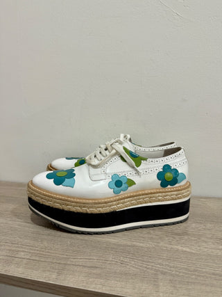 PRADA Espadrille Spazzolato Calzature Donna Platform Oxford Shoes White/Blue 40