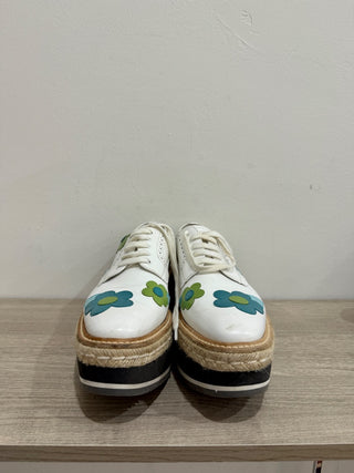 PRADA Espadrille Spazzolato Calzature Donna Platform Oxford Shoes White/Blue 40