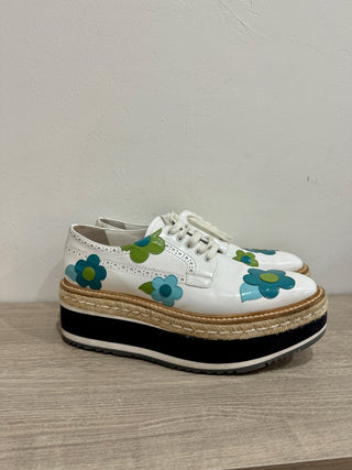 PRADA Espadrille Spazzolato Calzature Donna Platform Oxford Shoes White/Blue 40