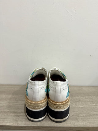 PRADA Espadrille Spazzolato Calzature Donna Platform Oxford Shoes White/Blue 40