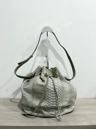 Hunting Season Python Leather Bucket Bag with Shoulder Strap Tan/Gray