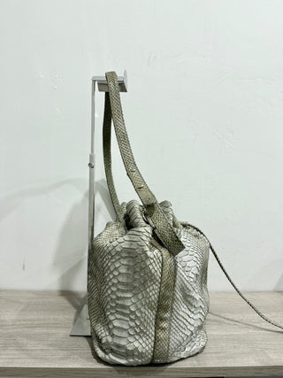 Hunting Season Python Leather Bucket Bag with Shoulder Strap Tan/Gray