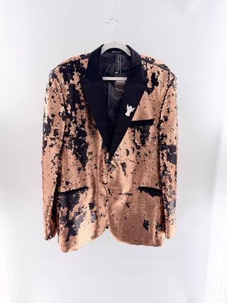 Barabas Reversible Sequin Peak Lapel Tuxedo Jacket Gold Black Men's Size 48 R