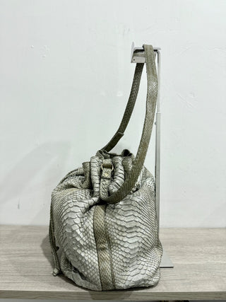 Hunting Season Python Leather Bucket Bag with Shoulder Strap Tan/Gray