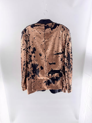 Barabas Reversible Sequin Peak Lapel Tuxedo Jacket Gold Black Men's Size 48 R
