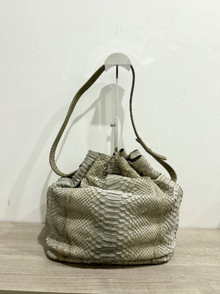 Hunting Season Python Leather Bucket Bag with Shoulder Strap Tan/Gray