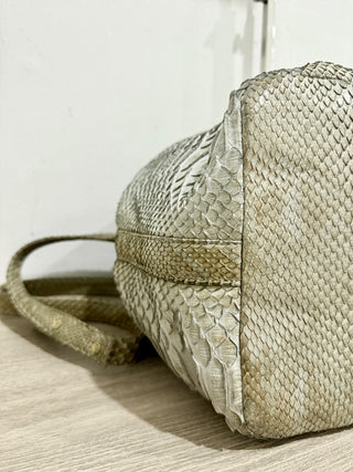 Hunting Season Python Leather Bucket Bag with Shoulder Strap Tan/Gray