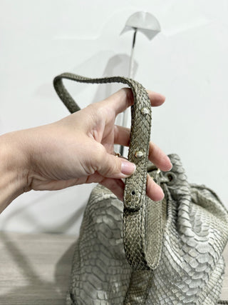 Hunting Season Python Leather Bucket Bag with Shoulder Strap Tan/Gray