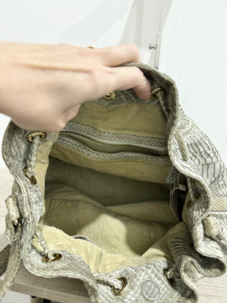 Hunting Season Python Leather Bucket Bag with Shoulder Strap Tan/Gray