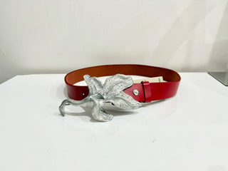 Christopher Ross Red Leather Waist Belt with Silver Large buckle Size L