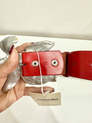 Christopher Ross Red Leather Waist Belt with Silver Large buckle Size L