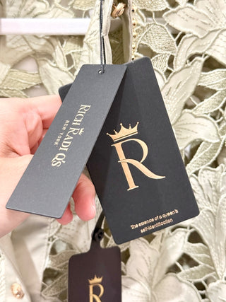 Rich Radi Q's floral light green cutwork embroidered studded set pants and shirt, S