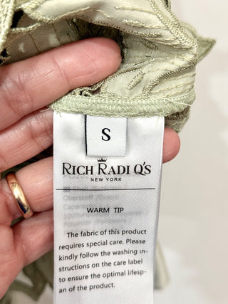 Rich Radi Q's floral light green cutwork embroidered studded set pants and shirt, S