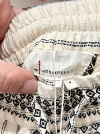 Anthropologie Beach Trousers White and Black embroidered, M