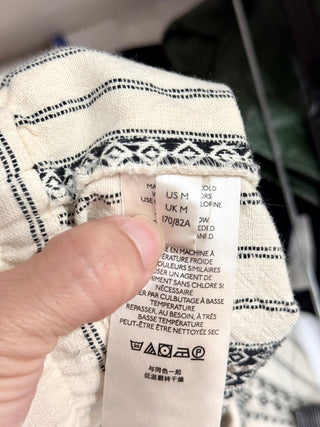 Anthropologie Beach Trousers White and Black embroidered, M