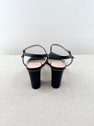 Gucci leather horse bit block heel sandals, 38.5