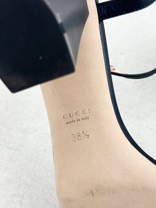 Gucci leather horse bit block heel sandals, 38.5