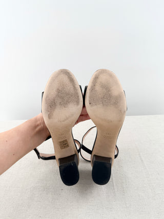 Gucci leather horse bit block heel sandals, 38.5