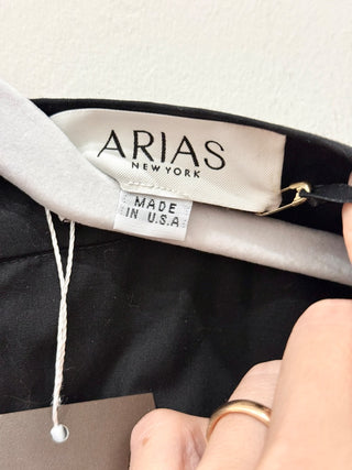 NWT Arias 100% Cotton Gathered Shoulder V-Neck Maxi Dress Black Women's Size 8