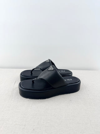 Prada chunky sole leather logo thong sandals, 38