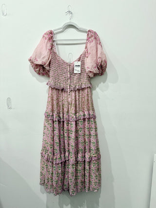 Hemant & Nandita ruffle metallic smocked maxi dress, M