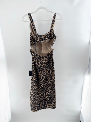 NWT Lulus Unmatched Elegance Leopard Satin Sleeveless Midi Dress Tan Women Small