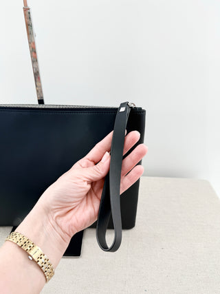 Valentino leather logo printed  zip up pouch bag large