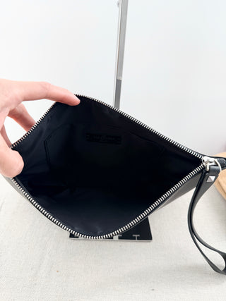 Valentino leather logo printed  zip up pouch bag large