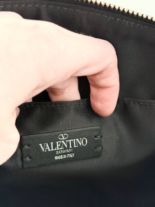 Valentino leather logo printed  zip up pouch bag large