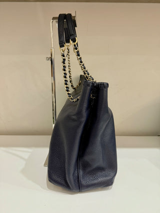 Tory Burch Navy Blue Large Leather Chain Strap Tote Handbag