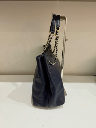 Tory Burch Navy Blue Large Leather Chain Strap Tote Handbag