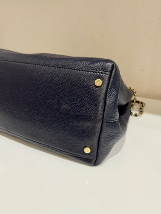 Tory Burch Navy Blue Large Leather Chain Strap Tote Handbag