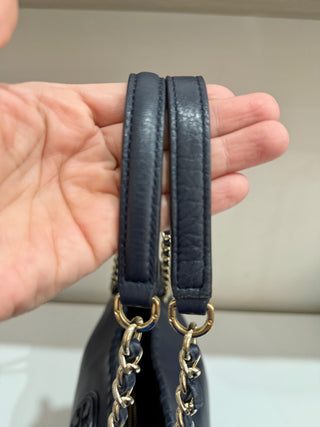 Tory Burch Navy Blue Large Leather Chain Strap Tote Handbag
