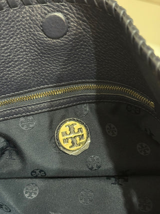 Tory Burch Navy Blue Large Leather Chain Strap Tote Handbag