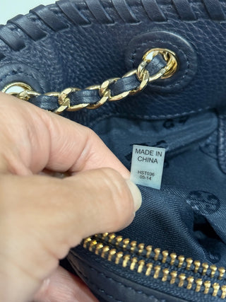 Tory Burch Navy Blue Large Leather Chain Strap Tote Handbag