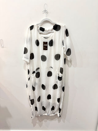 Gershon Bram Short Sleeve Midi Dress White with Black Dots Women's Size XS