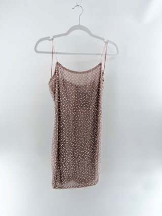 Luxxel Pearl Embellished Sleeveless Mini Slip Dress Pink Women's Size Medium
