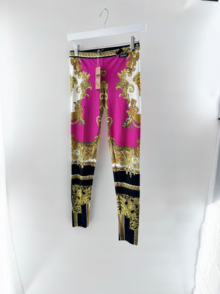 Versace vibrant leggings with ornate baroque motifs, and a fitted stretch silhouette, 36