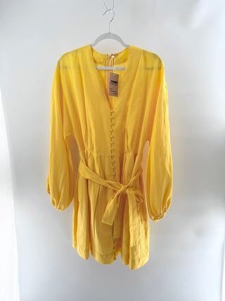 Banana Republic Long Sleeve Button-Front Belted Mini Dress Yellow Women's Large L
