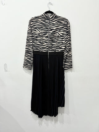 A.L.C Peyton Zebra Stripe Print Pleated Midi Dress  Black/White Women's Size 6