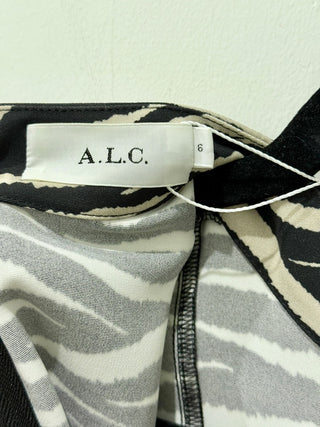 A.L.C Peyton Zebra Stripe Print Pleated Midi Dress  Black/White Women's Size 6