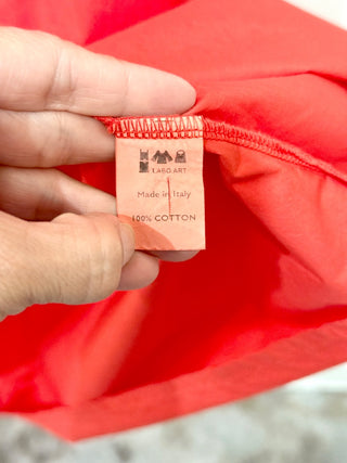 Labo Art 100% Cotton Half Sleeve V-Neck Shift Midi Dress Red Women's One size