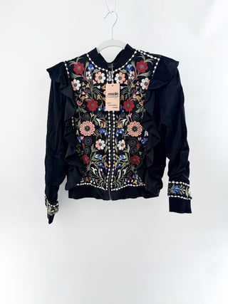 Zara embroidered satin zip up jacket, XS