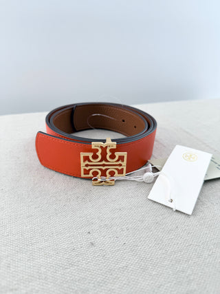 Tory Burch wide reversible leather belt with logo buckle, M