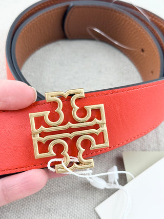 Tory Burch wide reversible leather belt with logo buckle, M